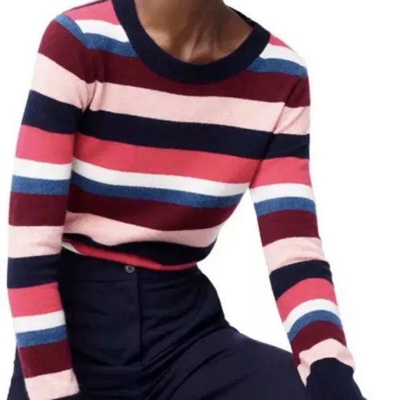 J.Crew Cashmere Sweater Navy Rose Multi Stripe Sm